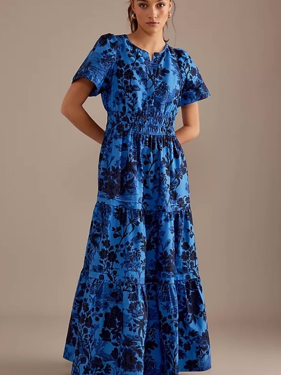 Anthropologie Dresses & Skirts - Anthropologie Somerset Royal Blue Floral Tiered Maxi Dress